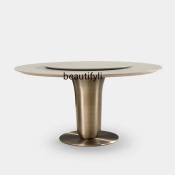 Прост и лесен Луксозна трапезна маса от закалено стъкло с каменна плочка, на Кръгла маса в скандинавски стил, Маса за конференции, маса за Хранене