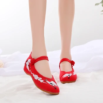 Cresfimix Zapatos De Mujer / Дамски Класически Висококачествена Червена Коноп Обувки за Балет, Дамски Ежедневни Танцови Обувки На Плоска подметка с бродерия C6184z