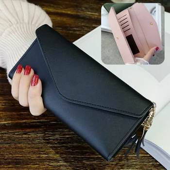 Дамски портмонета Unistybag, портфейл за карти, дамски модни чанти, Монофонични сладък малък портфейл, Дълъг портфейл-клатч за момичета от изкуствена кожа
