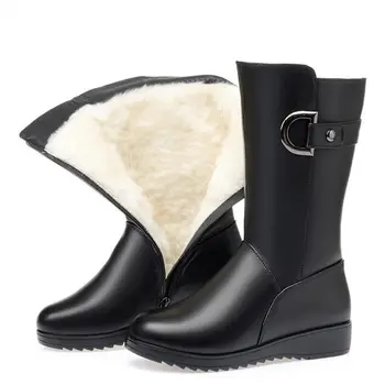 Зимни обувки; Дамски обувки от Изкуствена кожа; Дамски дълги ботуши на висок ток; Топли Зимни обувки; Дамски Модни Нескользящие обувки на дебела подметка