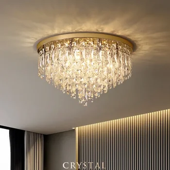 Луксозна Модерна спалня K9 Crystals Тавана лампа E14 от злато / хромирана стомана, led плафониери в стил ар-деко, осветителни тела за вътрешно осветление, лампи