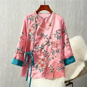 Китайската традиционна дрехи, дамски риза с бродерия в китайски стил, реколта модни блузи ципао, източно рокля чонсам, ханфу