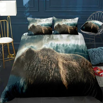 Стеганое одеяло Bear fog, Калъфка за възглавница, Стеганое одеяло от 3 теми, Комплект постелки с калъфка, Бвп Двоен Чаршаф, домашен Декор