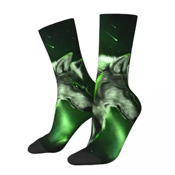 Реколта зелени компресия чорапи Angry Луд, за мъже, Унисекс модел Space Galaxy Wolf Harajuku, новост, чорапи Happy Crew, подарък за момчета