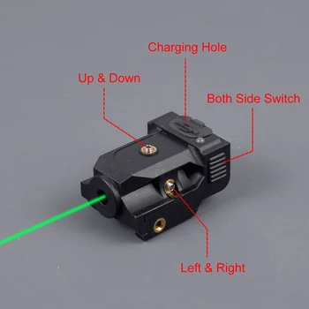 Тактически USB Акумулаторна Лазерен мерник със зелена точка за страйкбольного оръжие Пистолет Глок 17 19 20 мм Закопчалка за Picatinny релса