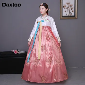 Расшитый пайети корейски традиционните костюми ханбок, женски корейски дворцов костюм, рокля ханбок, националната танцови за сценичното шоу 한복