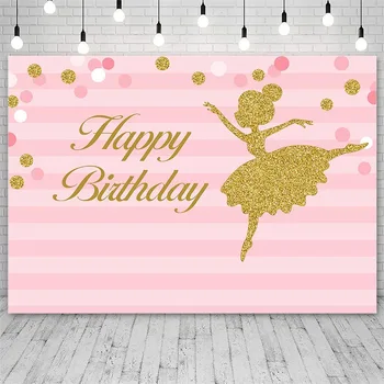 Avezano Backgrounds Рожден Ден В Розова Ивица На Златни Балерина В Блестящи Точки Момиче Фон За Снимки За Фото Студио Customizd