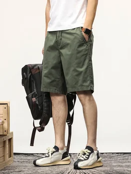 Летни ежедневни Мъжки шорти от еластичен памук с завязками, однотонная работно облекло, Прав къси панталони-карго, Мъжки Свободни Бермуди, Къси панталони