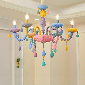Детска розова полилей дизайнер macarone светлини с led подсветка на свещи, Детска Спалня, стая за Принцеси