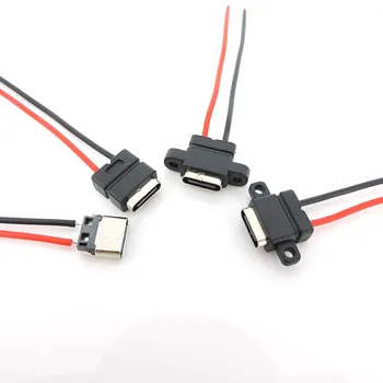 водоустойчив USB Type-C 3.1 2-Пинов мъжки USB C Изход Заваряване кабел за зареждане Конектор кабели 180 ° 90 ° За ремонт със собствените си ръце h J17