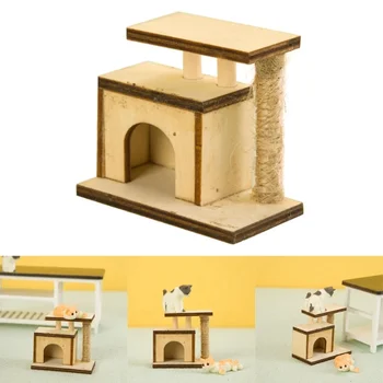 Куклена къща котка скално Катерене рамка САМ куклена къща, мебели реалистична мини-модел на микро-сцена котка лазалки за деца