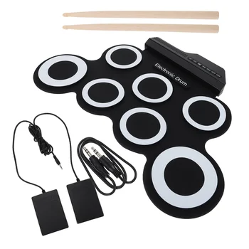 1 комплект електрически барабан с USB зареждане, ръководство на барабана набор, преносими шок инсталация, обучение на барабана черен цвят