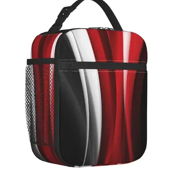 Червено-бял с геометричен модел, в готически стил, изолирано чанта за обяд, Геометрия, Разменени термохолодильник, обяд-бокс за хранене, работа, училище, пътуване