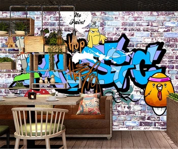 Потребителски фотообои с графити Европейски и американски улични графити KTV bar, cafe background wall 3d тапети