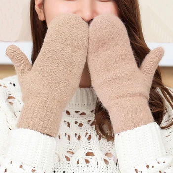 Дамски Двуслойни Ръкавици От Изкуствена Кожа, Дамски Плюшени Корейски Обикновена Ръкавица На Всички Пръсти, Зимни Дамски Меки Изолирана Топли Ръкавици За Момичета