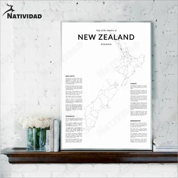 Карта На Маршрута На Нова Зеландия Платно Линия Изготвяне На Плакат Начало Декор В Скандинавски Минималистичен Стил Дневна Спалня Стенно Художествено Украса