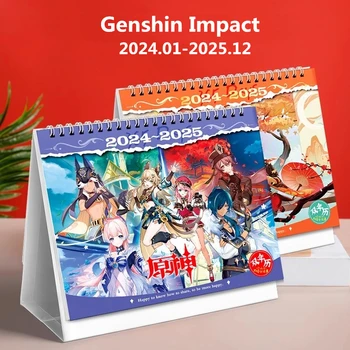 2024-2025 Игри настолен календар Genshin Impact Сяо, Хутао, Уенди с анимационни герои, двойни календари, Ученически пособия