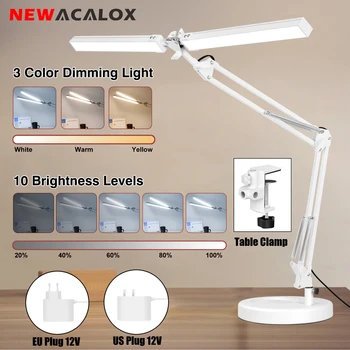 NEWACALOX LED Настолна Лампа Eye Caring Архитект лампа със Скоба и Кръгла в Основата 24 W 3 Цвята Гъвкаво Регулируемо Осветление, лампи за четене