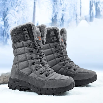 Мъжки зимни обувки топли плюшени зимни обувки големи размери на открито, ежедневни работни обувки c дебела подметка, нескользящая памучен обувки с висок берцем
