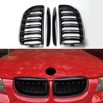Модифицирующая решетка с двойна линия на предните бъбреците, украса на решетки на предния капак за BMW серия 3 E90 E91 2005 2006 2007 2008 2009 2010 2011 2012