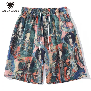 Мъжки къси панталони с графичен принтом Ancient Chinese Lady хай стрийт, цветни панталони с завязками оверсайз, пятиточечные шорти, нови ежедневни панталони