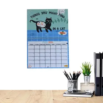 Стенен календар с котки в 2024 година, Календар с котки за настолен календар, списък за удобно планиране на посещения в офиси, хотели, апартаменти