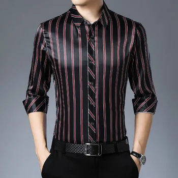 2021 Нови ежедневни ризи, Мъжка мода Раирана риза с дълъг ръкав за Мъже Приталенная Мъжки бизнес риза с дълъг ръкав