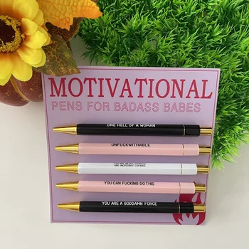 Комплект от 5 мотивационни стръмни писалки с мастило, както е показано на фигура, Пластмасови офис подаръци, забавни химикалки за всеки ден