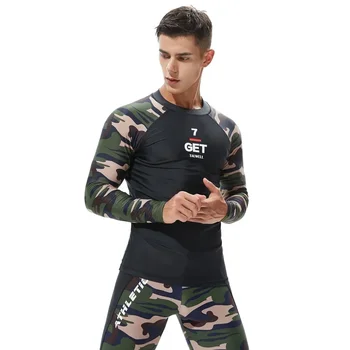 UPF 50 + Ризи за плуване, слънцезащитен костюм за сърф, мъжки компресиране облегающая тениска Мъжка тениска за фитнес с дълъг ръкав