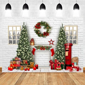 Коледен фон за снимки MOCSICKA Чорапи за Коледно Реколта Тухлена стена Фон за Камина Декор фото студио