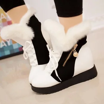 Дамски обувки, Зимни обувки на платформа Дамски зимни обувки на платформа, запазването на топлина в Зимните ботуши до глезена на дебелите меховом ток Botas Mujer