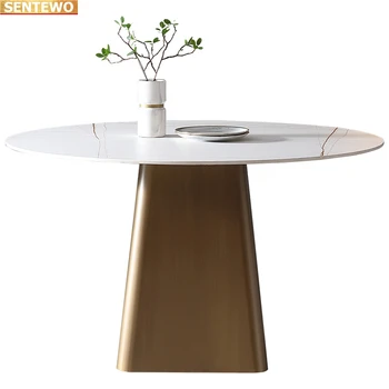 Дизайнерска луксозна кръгла кухня от мраморни плочи, маса за хранене с 4 стола мебели tavolo pranzo meuble marbre Основа от въглеродна стомана