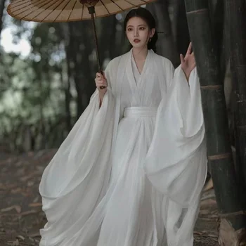 2023 Нова дамски дрехи Hanfu Джин От Cool Classic White В стил Уей Джин С широк ръкав, струящаяся пола Immortal, Супер Елегантна Безсмъртна