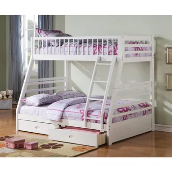 Елегантна двуетажно легло (двойно / напълно оборудвана), бял с място за съхранение под леглото за деца