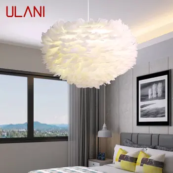 Окачен лампа ULANI Nordic, креативен Модерен Бял Led Ретро лампа от пера, модерни осветителни тела за дома, трапезария, спалня