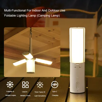 Led сгъваема лампа за къмпинг, Преносима система за спешни лампа, акумулаторна чрез USB за работа на открито на палатка, Окачен фенер, начало декор, лека нощ