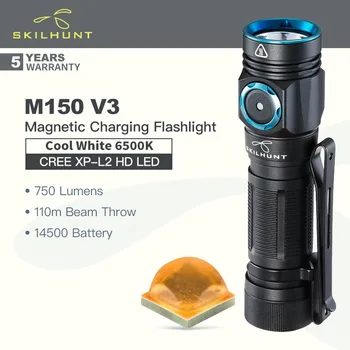 SKILHUNT M150 V3 (версия на Cool White, 6500K) Магнитен акумулаторна ЕРП-фенерче, CREE XP-L2 LED 750 лумена, с батерия 14500