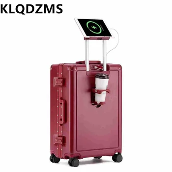 Ръчно пътен куфар KLQDZMS, Пътна чанта, USB зареждане, Алуминиева рамка, Посадъчен бокс, Количка, чанта за носене 20 