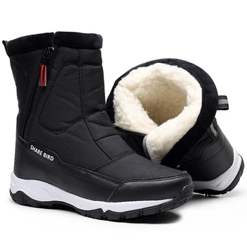 Моден зимни обувки за мъже, дамски плюшени топли зимни обувки, градинска туризъм обувки със страничен цип, памучни обувки, нескользящие мъжки ботильоны