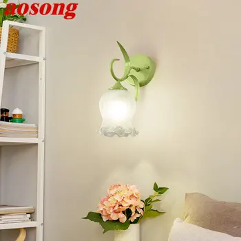 AOSONG Модерен Интериорен монтиран на стената Лампа LED Creative Flower Design Зелена Стъклена халба бира за Дома Прикроватной нощни Шкафчета в Спалнята