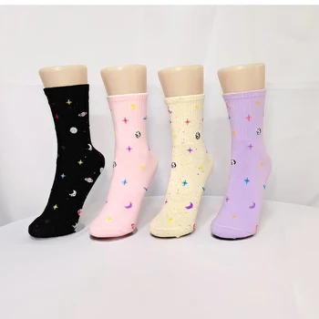 Модни Дамски Прекрасни памучни чорапи с модел на Планета Луната, космически модел, Корейската версия на Meia, Женски стил, Забавни Цветни Чорапи за момичета