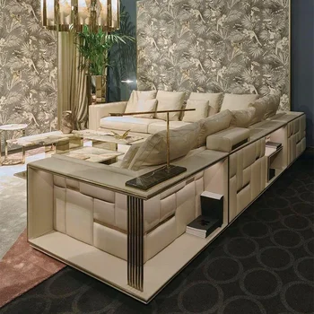 италиански дизайн, луксозни секционни диван за хол, модулен кожен диван-спалня, мебели