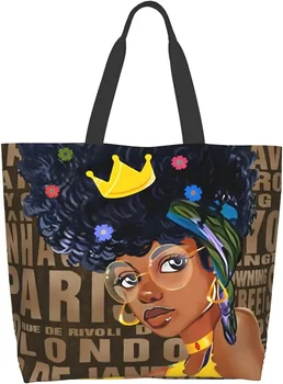 Дамска чанта афроамериканка Женствена чанта през рамо за многократна употреба Голяма чанта за пазаруване Училищна чанта за пътуване на открито