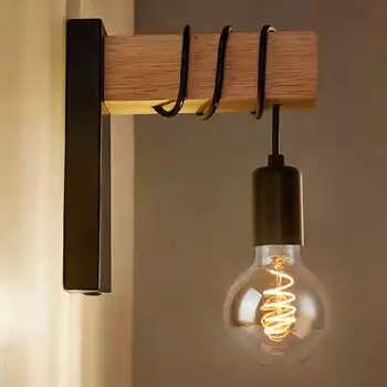 Модерен минималистичен вътрешен стенен монтаж лампа Дървен стенен лампа E27, Лампа за дома Светлини Осветление на Открито декор Лестничный лампа