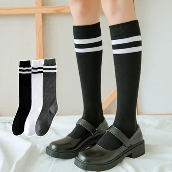 3 цвята Памучни чорапогащи до коляното 1 двойка в две ленти Вечерни Клубни принадлежности Стил колеж за момичета Дамски Чорапи