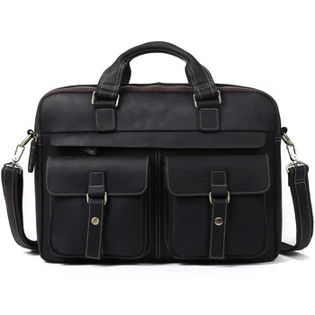 Мъжки портфейли от естествена кожа, 17-инчовата чанта за лаптоп, реколта чанта-месинджър за мъже, бизнес офис чанта на рамото
