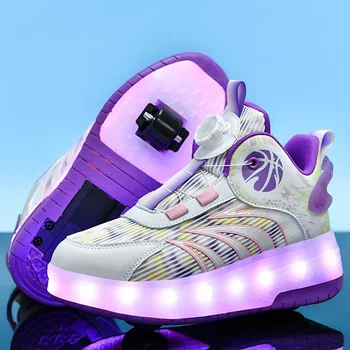 Висококачествени детски ролери, обувки за момчета и момичета, светещи маратонки с пайети, завъртане на ключалката, дишаща мрежа, USB зареждане
