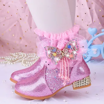 Обувки Принцеси За момичета, Детски обувки С кръгло бомбе; Непромокаеми Зимни Обувки На дебела подметка с Високо Качество; Универсални Зимни обувки; Детски Празнични обувки