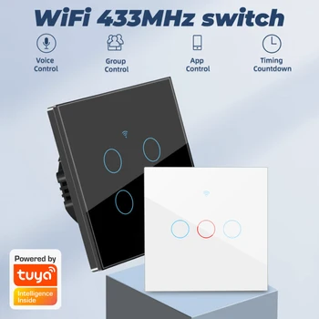 Sasha Wifi Smart Switch Версия Ес Сензорен Превключвател Поддръжка На Приложения За Smart Life 433 Mhz Дистанционно Работа С Алекса Google Home