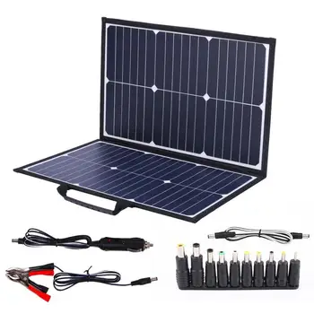 Комплект преносими слънчеви панели, складное слънчево зарядно устройство с мощност 60 Вата със скоба за батерия и кабел dc, 2 USB изхода, мобилно захранване за къмпинг в каравана